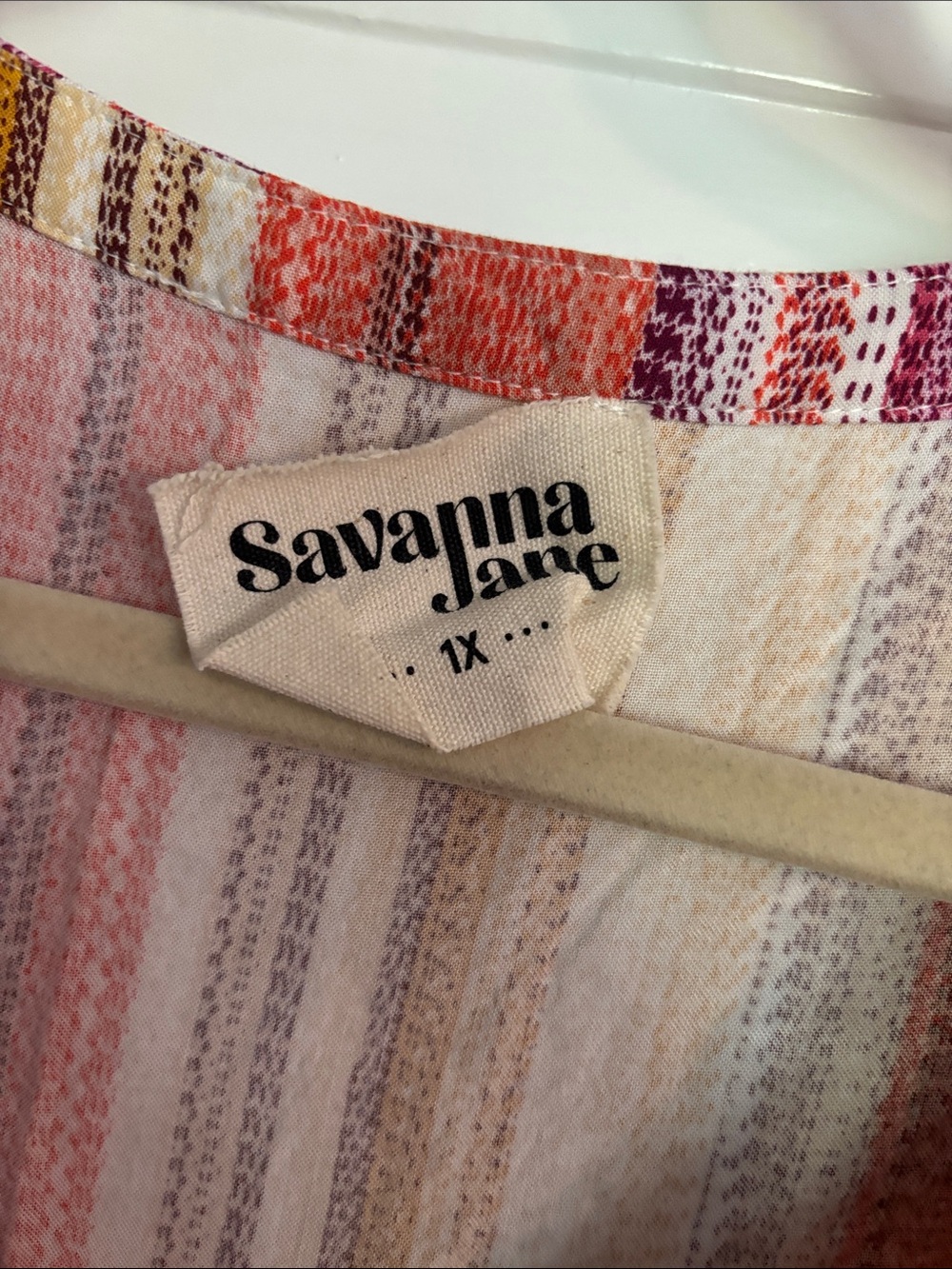 Savanna Jane Multicolor Striped & Embroidered Flutter-Sleeve Top - Pink/Orange - Picture 2 of 3